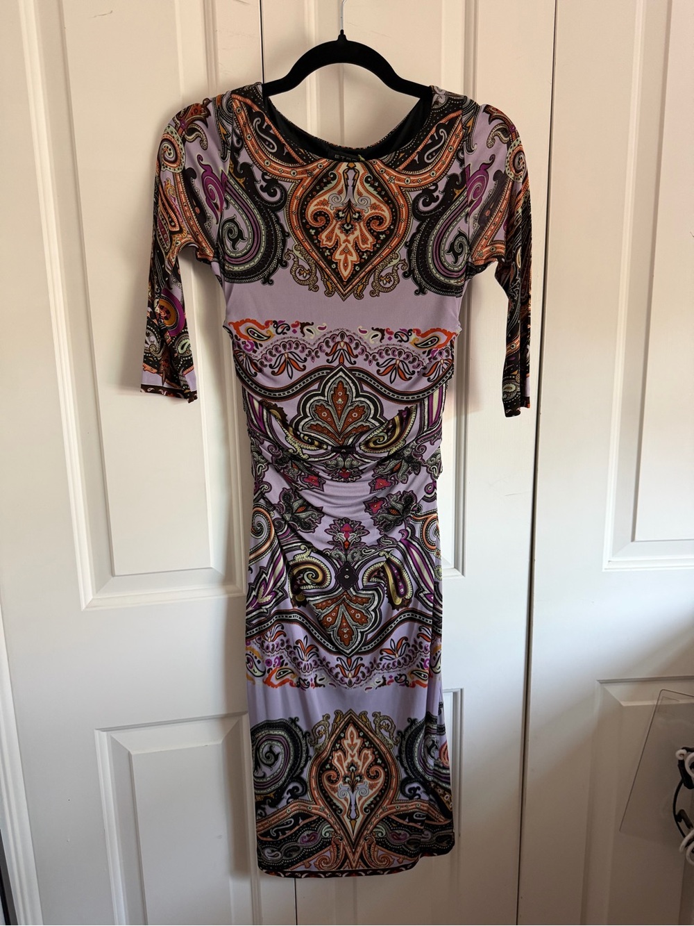 Etro Lavender Paisley-Print Midi Dress with Orange and Black Accents